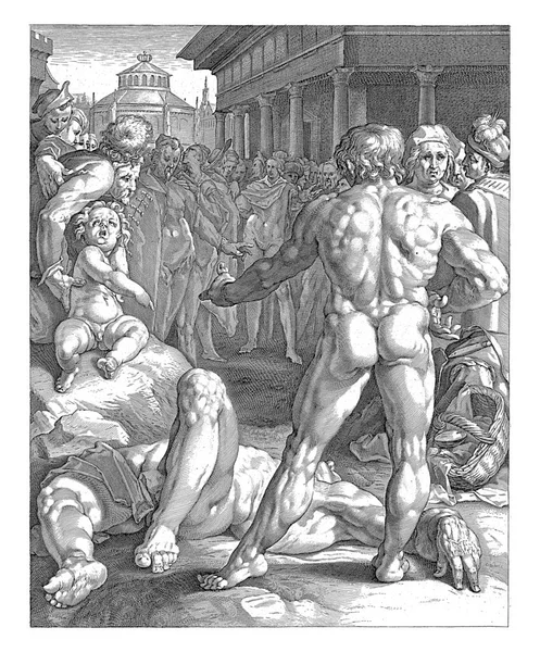 イサカに帰還したオデッセウスは乞食のイルスに遭遇する 2人の戦いでオデュッセウスはイルスを倒し — ストック写真