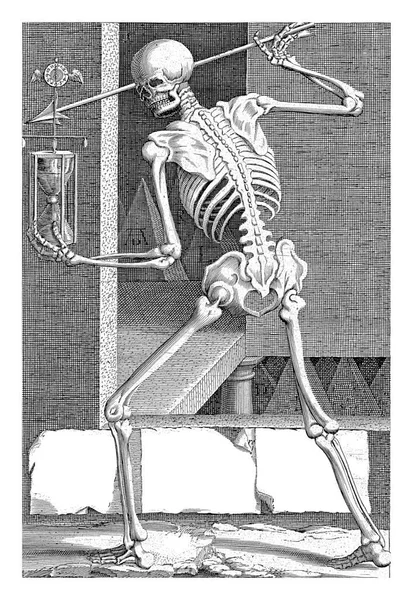 亨德里克 洪迪厄斯 亨德瑞克 洪迪厄斯 沙漏与箭的死亡 1610年 死亡就像骷髅 手里拿着沙漏和箭 — 图库照片