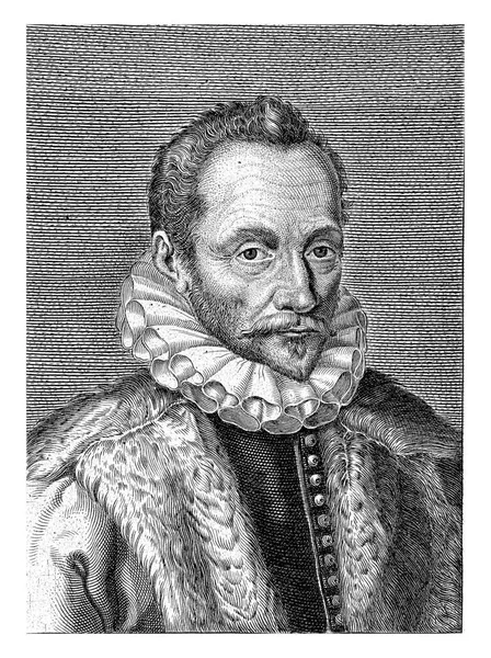 菲利普 马尼克斯圣奥尔德贡德领主的烈焰肖像画下面是G 勃兰特的四行荷兰语诗 — 图库照片