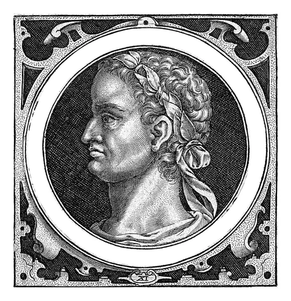 Portret Popiersiem Cesarza Wespazjana Medalionie Prostokątnej Ramie Ornamentami Skraju Tytułu — Zdjęcie stockowe