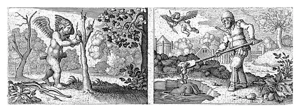 Amor as a Gardener / Drowned Horse, Michiel le Blon, 1616 Two representations of one plate. Left: Amor has put down his bow and arrow and draws a fruit from a tree.