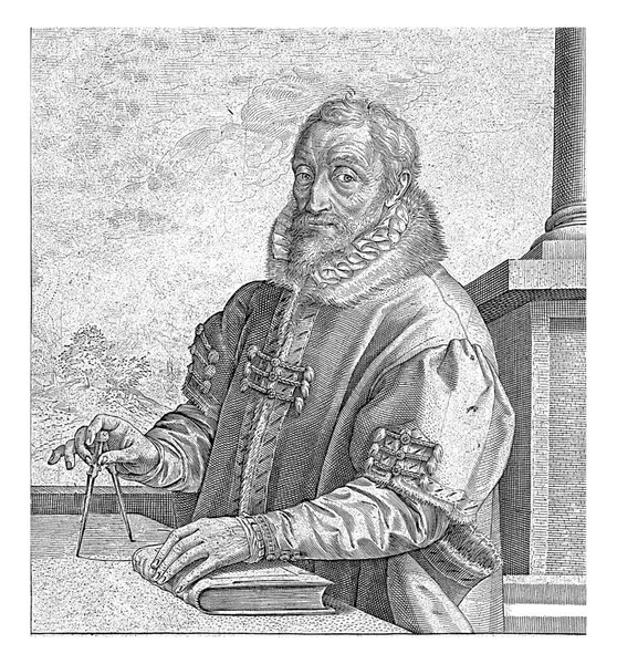 인쇄업자 발행인 Christoffel Plantin 초상화 테이블 왼쪽에 보이는 — 스톡 사진