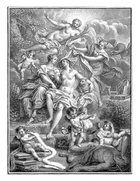 自然科学揭示的自然法 Pieter Tanje 继Louis Fabritius Dubourg之后 1744年的 自然法 以金星为代表 拥抱了平等 — 图库照片