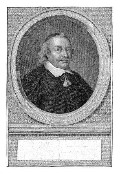 阿姆斯特丹市长Cornelis Bicker的肖像 斯威滕的领主 椭圆形的 那幅肖像画安放在一个有空旷田野的柱子上 上面刻着他的名字 — 图库照片