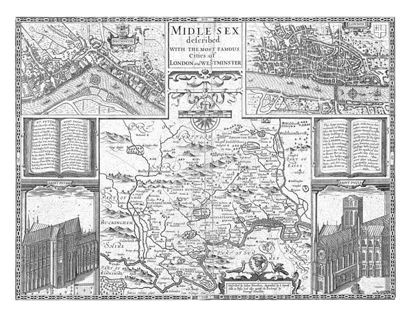 Χάρτης Του Middlesex Θέα Προς Λονδίνο Στην Πάνω Δεξιά Πλευρά — Φωτογραφία Αρχείου