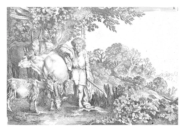 巨大なアーガスは牛のイオに彼の右腕で傾きます オウィディウスの変身シーン — ストック写真