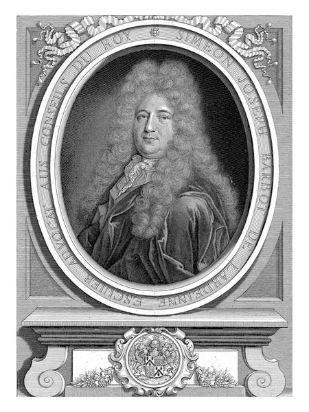 フランスの廷臣シメオン ジョセフ バルボ ラルダンの肖像画 肖像画の下の台座の上に彼の紋章 — ストック写真