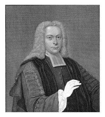 Franciscus Burmannus 'un sağındaki yarım boy portre, ilahiyat profesörü, yalın kafalı..