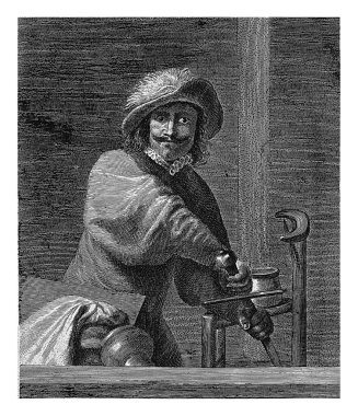 Woede (Ira), Lucas Vorsterman (I), Adriaen Brouwer 'dan sonra, 1619 - 1675 Bir adam önündeki masayı devirirken kılıcını çeker ve bir atıcı düşer..