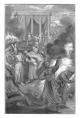 Harun 'un oğulları, Nadab ve Abihu ateş kaselerinde yanlış ateş yakarak Allah' ın gözünde günah işlediler. Ceza olarak, Tanrı kardeşleri yaktı..