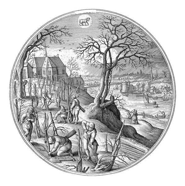 March Adriaen Collaert Etter Hans Bol 1578 1582 Rundskriving Med – stockfoto