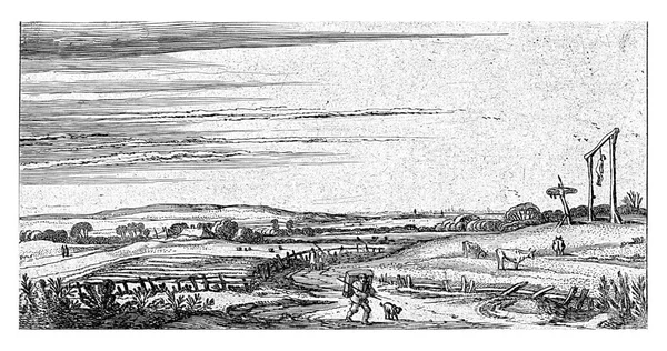 エサイアス ファン ベルデ 1645年 ヴィンテージの彫刻が施されたハーレム近くのガローズ フィールドの風景 — ストック写真