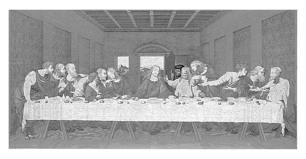 Freska Poslední Večeře Leonarda Vinciho Kristem Mezi Apoštoly Dlouhého Stolu — Stock fotografie