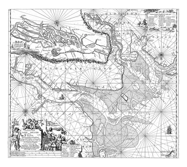 エルベ川の一部 ステード市から北海の口まで ウェザー川 ブレーメン市から北海の口まで ヤデボエゼム川の一部の地図 — ストック写真