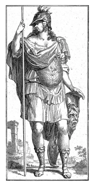 미네르바는 갑옷을 방패를 이성의 화신이다 메두사의 머리는 방패에 묘사되어 — 스톡 사진