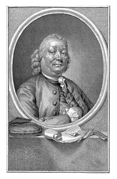 Portrait Engraver Simon Fokke Oval Portrait Rests Plinth Which Engraver — Stock Photo, Image