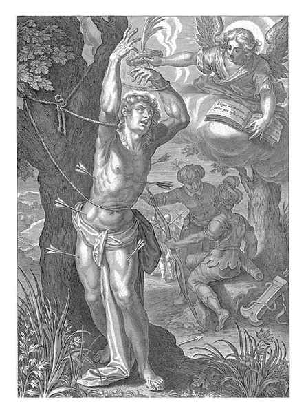在亨德里克 Hendrik Van Balen 1586 1654年 圣塞巴斯蒂安的圣塞巴斯蒂安遭受酷刑 他的尸体被箭刺穿 后面是拿着弓箭的刽子手 — 图库照片
