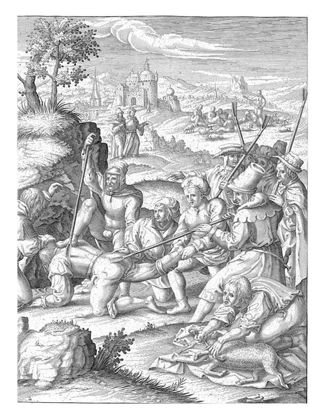 โยเซฟถ กโยนลงไปในบ าโดยพ องของเขา คนหน งเป อนเส อคล มของโยเซฟด วยเล — ภาพถ่ายสต็อก
