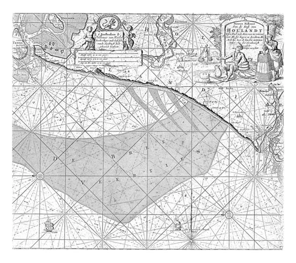 Cestovní Mapa Pobřeží Holandska Mezi Texelem Maasem Dvěma Kompasovými Růžemi — Stock fotografie