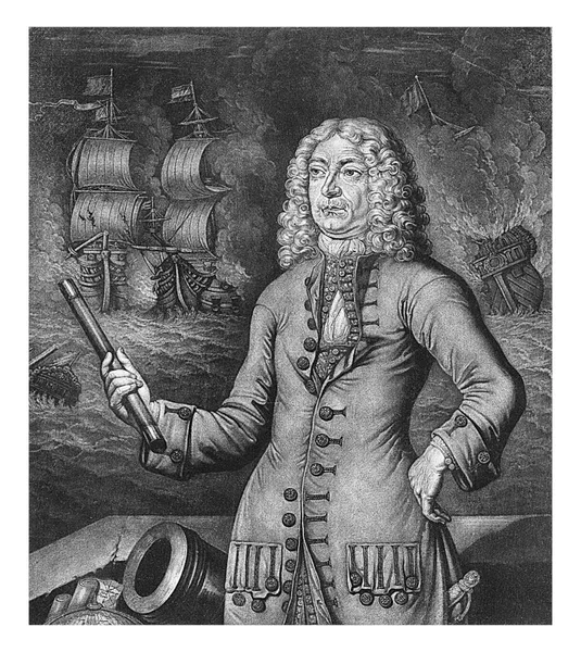 Retrato Christoffel Middaghten Contralmirante Del Almirante Frisón Cartógrafo Fondo Una —  Fotos de Stock