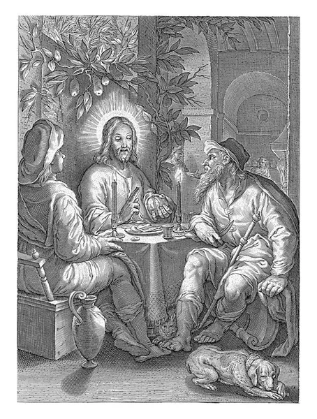Christ Table Avec Les Emmaüs Tout Bénissant Pain — Photo