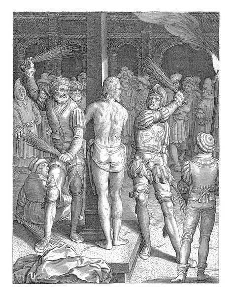Христос Привязан Колонне Избит Воинами Приказу Понтия Пилата — стоковое фото