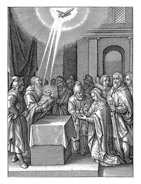 Bemutatás Templomban Hieronymus Wierix 1563 1619 Előtt Simeon Főpap Karjaiban — Stock Fotó
