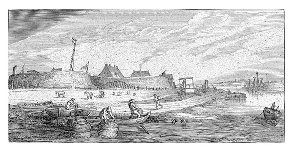 Barcos Remo Com Pescadores Frente Forte Scheldt Esaias Van Velde — Fotografia de Stock