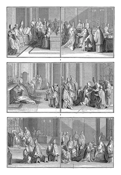 Καθαγιασμός Επισκόπου Bernard Picart Εργαστήριο Του 1722 Φύλλο Έξι Παραστάσεις — Φωτογραφία Αρχείου