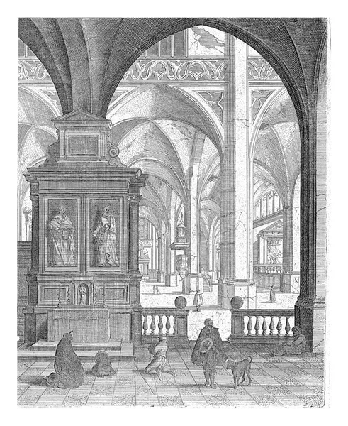 教堂内部 杰勒德 霍克盖斯 巴索洛梅乌斯 巴森之后 1610 1661年 哥特式教堂内部的人物 右上方标记 — 图库照片