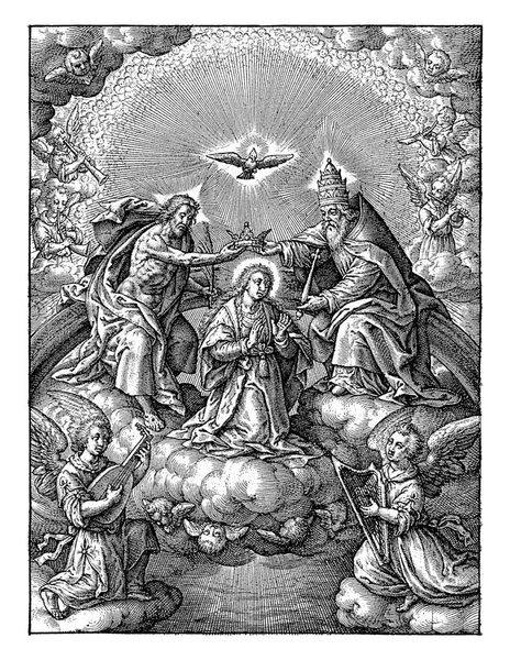 1606 1619 마리아가 하느님 비둘기 하느님 아버지인 삼위일체로 즉위하다 — 스톡 사진