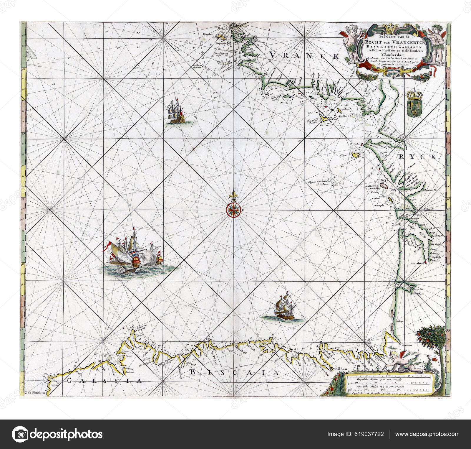 Карта Части Побережья Франции Испании Показывающая Бискайский.