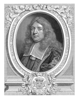 Avukat ve devlet adamı Claude Bazin de Bezons 'un portresi. Portrenin altında bir kartuş ve kolluk bandı var..