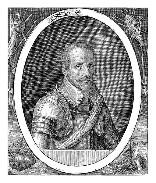 Jacob Van Heemskerck的肖像 Crispijn Van Passe 1607年Jacob Van Heemskerck上将的肖像 在边框边上的字母中 — 图库照片