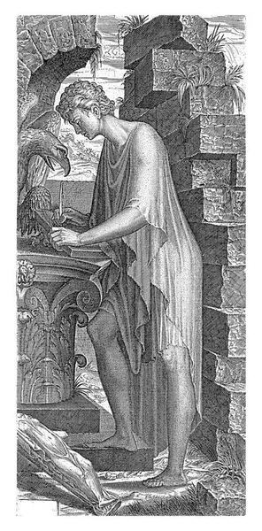 Апостол Иоанн Стоит Столицы Которой Пишет Своем Евангелии Ним Орел — стоковое фото