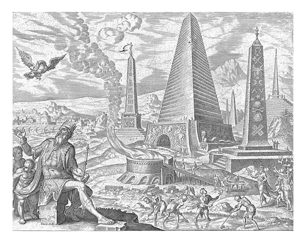Fondo Pirámides Egipcias Obeliscos Los Esclavos Sacan Arcilla Del Río —  Fotos de Stock