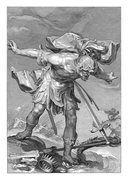 扫罗国王插进他的剑 伊萨克斯 1611年在战场上 扫罗国王在自己的剑下自尽自杀 — 图库照片
