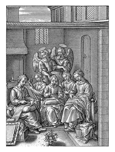 Die Junge Maria Als Näherin Hieronymus Wierix 1563 Vor 1619 — Stockfoto