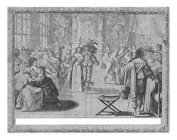 在一个舞会上跳舞的男人和女人 亚伯拉罕 大约1633年 在1634年或之后的内政 与优雅的同伴 穿着法国宫廷风格的卡卡 1634年 — 图库照片
