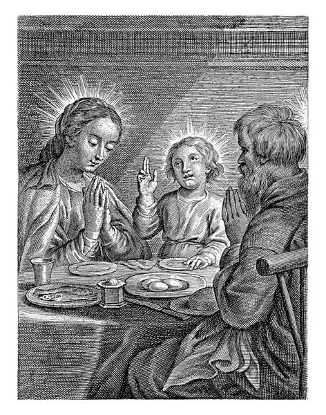 Maria Josef Und Das Kind Einem Gedeckten Tisch Maria Und — Stockfoto