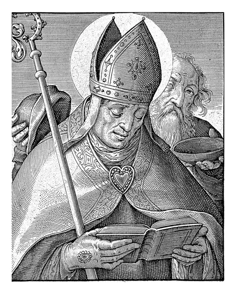 Svatý Martin Tours Nosí Biskupské Roucho Čte Knihu Ním Vandrák — Stock fotografie