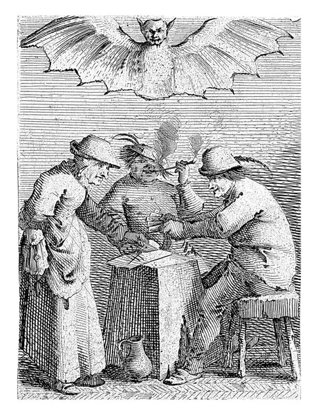 在Pieter Jansz之后 有三个农民在玩纸牌游戏Salomon Savery 公元前1640年 公元1670年三个有名字的农民玩纸牌游戏 — 图库照片
