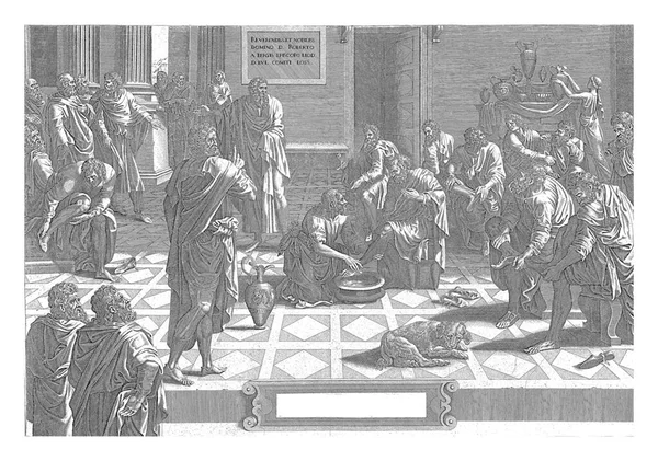 Chrystus Obmywa Stopy Uczniom Anonimowo Hans Collaert Lambert Lombard 1640 — Zdjęcie stockowe