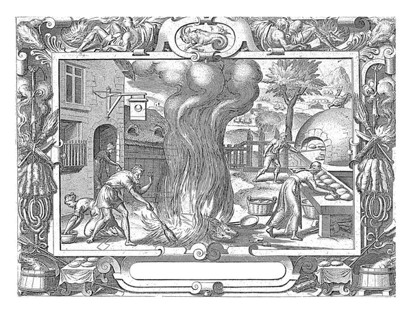 Дві Фігури Спалюють Свиней Двома Фігурами Правильному Приготуванні Пирогів — стокове фото