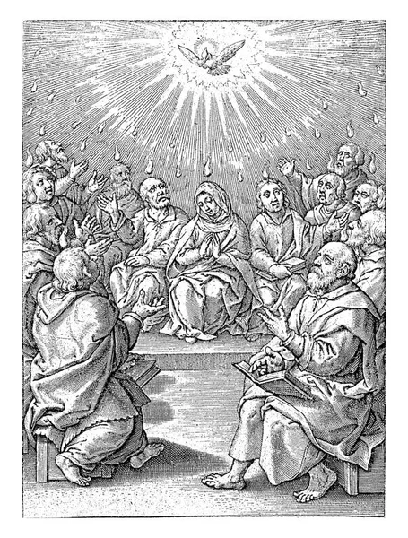 圣灵的启示 五旬节 希罗尼默斯 维鲁瓦 1563年 在1619年之前 圣母玛利亚和使徒们仰望着天堂 他们被降临到他们身上的圣灵充满了 — 图库照片