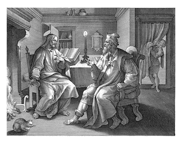Bir Evin Içi Gibi Pharisee Nicodemus Gecenin Bir Yarısı Ile — Stok fotoğraf