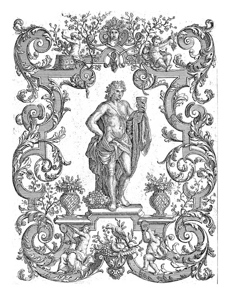 Bacchus Met Beker Wijn Hand Een Sierlijst Gerrit Visscher 1690 — Stockfoto