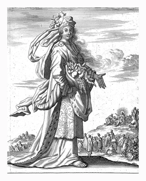 德尔菲安 1684年德尔菲安 在背景图中 描述了山上的布道 打印右上角 675页 — 图库照片