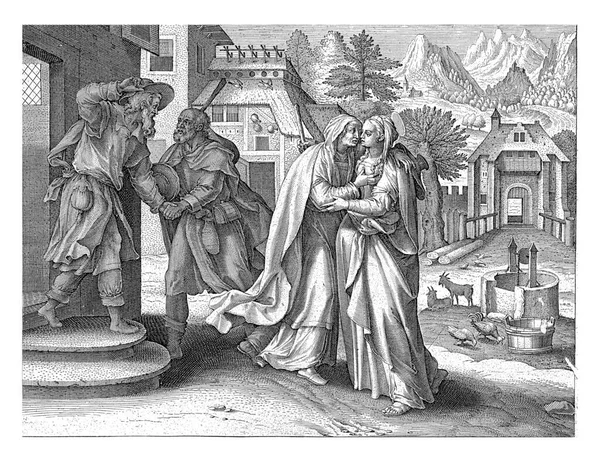 Επίσκεψη Της Μαρίας Στην Εξαδέλφη Της Elizabeth Δύο Αγκαλιάζουν Ιωσήφ — Φωτογραφία Αρχείου