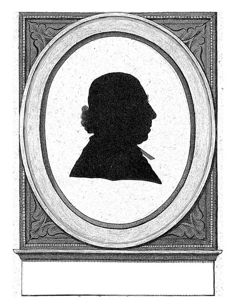 ヤコブス ロイのシルエットの肖像画 ジョージ コッカー 1792年Middelburg大臣ヤコブス ロイの右側に楕円形のシルエットの肖像画 肖像画の下に2行のキャプション — ストック写真